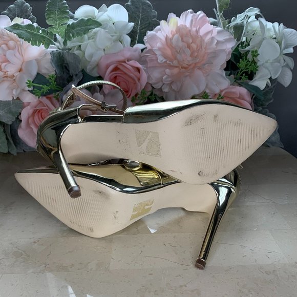 Strappy Gold Stiletto Heels 7.5 - Picture 8 of 9